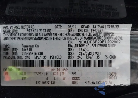 2014 Ford Focus Se z USA, uszkodzony, nr VIN 1FADP3F29EL292802